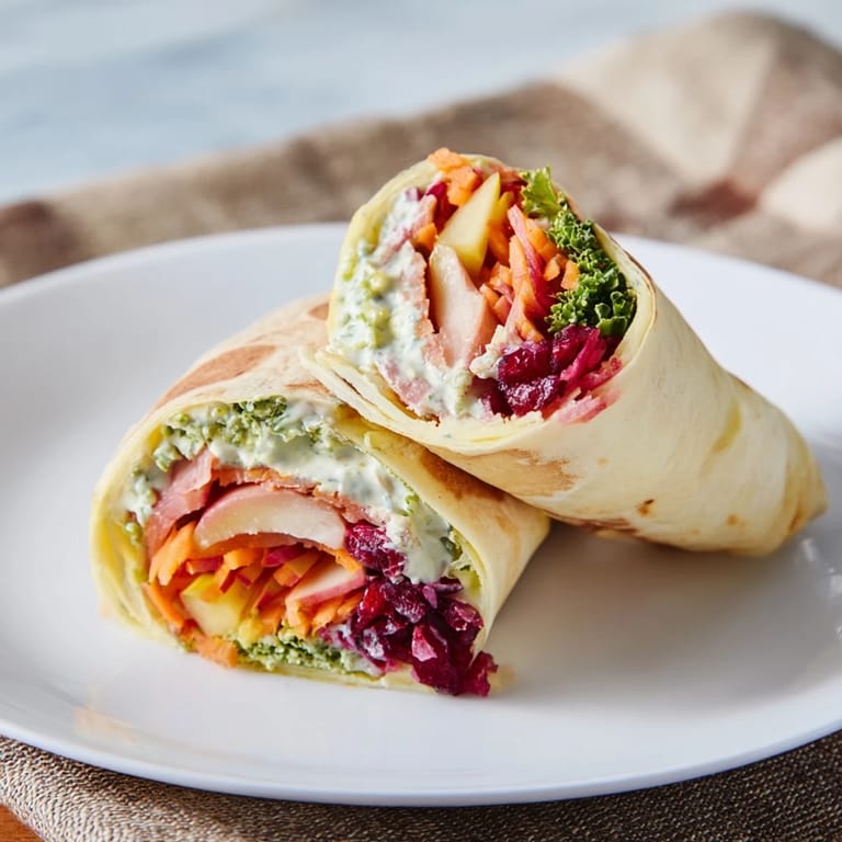 Close-up of a delightful, healthy Cranberry Apple Slaw Turkey Wrap, perfect for a picnic lunch.