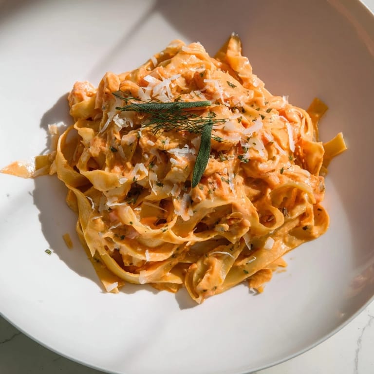 A vibrant photo of Healthy Creamy Pumpkin Sage Holiday Pasta, perfect flavors for a cozy fall meal.
