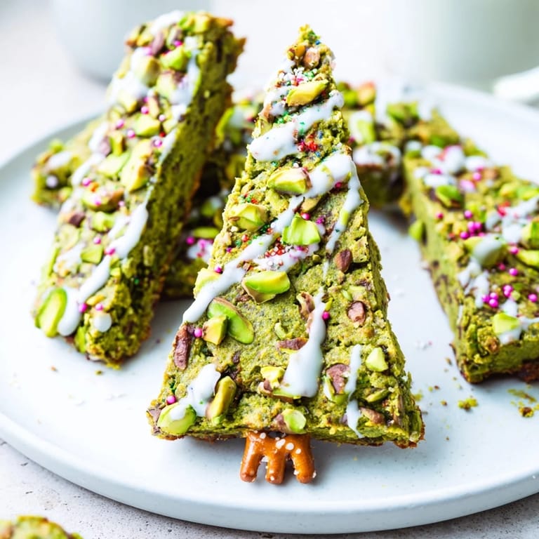 A close-up of delicious Matcha Pistachio Christmas Tree Blondie Bars, offering a perfect bite for the holidays.