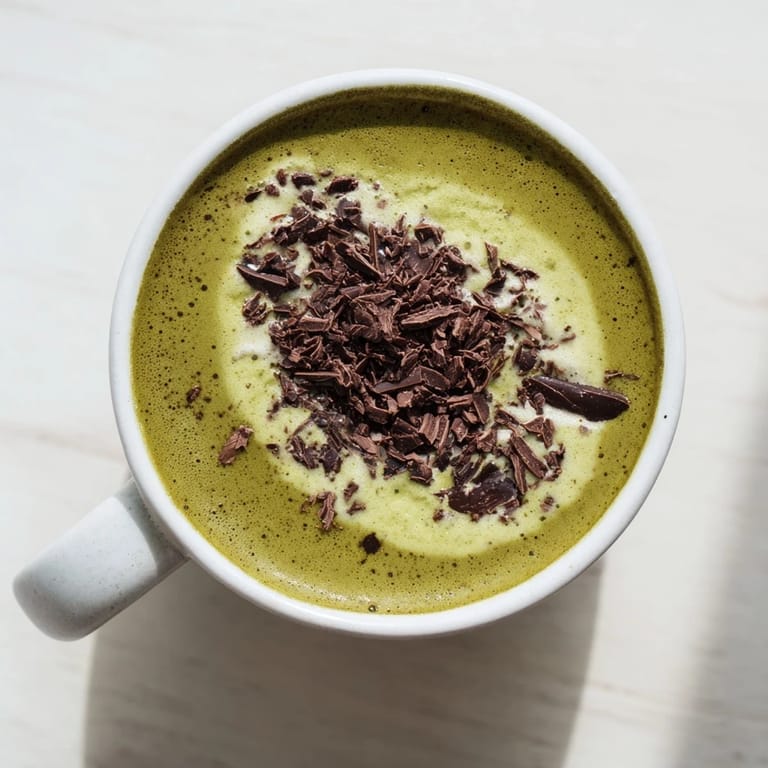 The rich aroma of this Collagen Peppermint Mocha Matcha Latte hints at a warm, minty, and chocolatey treat.