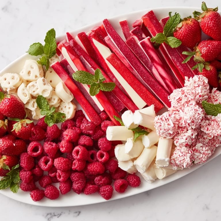 Vivid image of the candy cane striped platter overflowing with peppermint treats for the holidays.