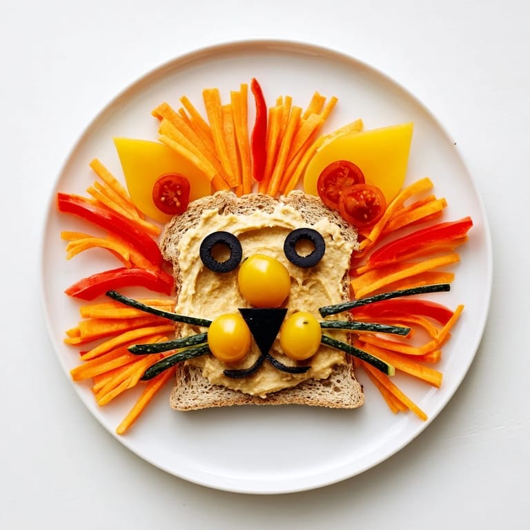 Enjoy a creative King of the Jungle Lion Lunch Board, showcasing a vibrant, nutritious lion face made of food.