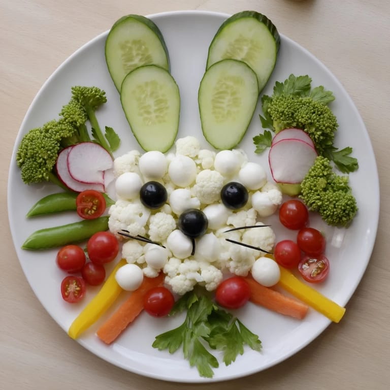 Vivid Easter Bunny Spring Platter: a beautifully arranged platter bursting with fresh vegetables and dips perfect for spring.