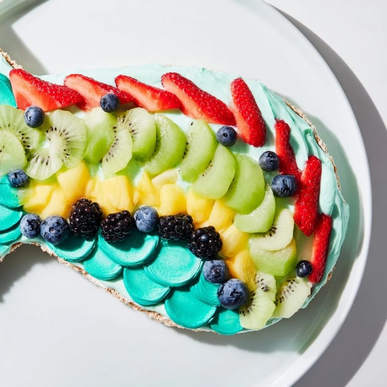 This stunning Mermaid Tail Fruit Pizza, with fresh fruit, would be perfect for a party celebration.