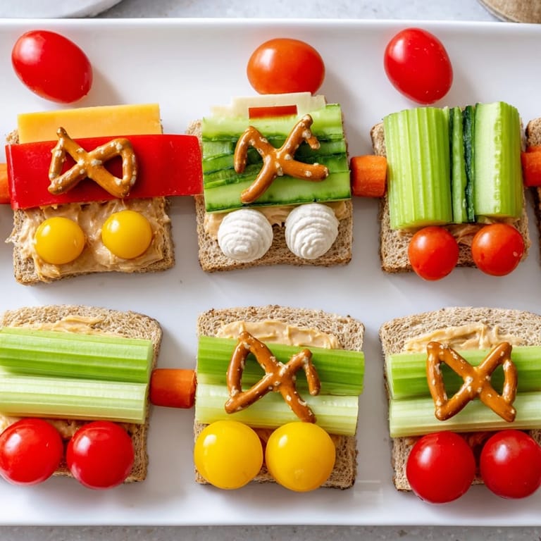 This train track sandwich board makes lunch playful, with peanut butter, jam, cheese, and veggie loaded cars.