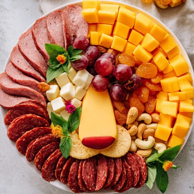 Savory meats, cheeses, and fruits compose this delightful Lion King platter for a themed celebration.