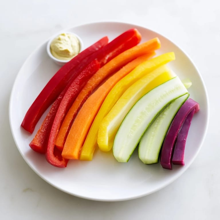 A delicious display of Rainbow Arch Veggie Sticks, a healthy and vibrant snack for everyone to enjoy.
