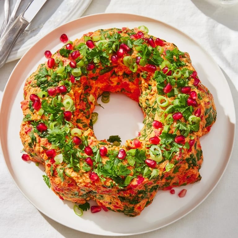 This savory Red Pepper and Spinach Dip Wreath is perfect with crackers, a delicious vegetarian appetizer.