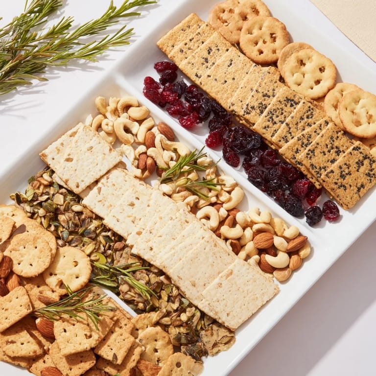 A colorful Holiday Crackers appetizer, featuring a variety of textures and flavors, perfect for sharing.