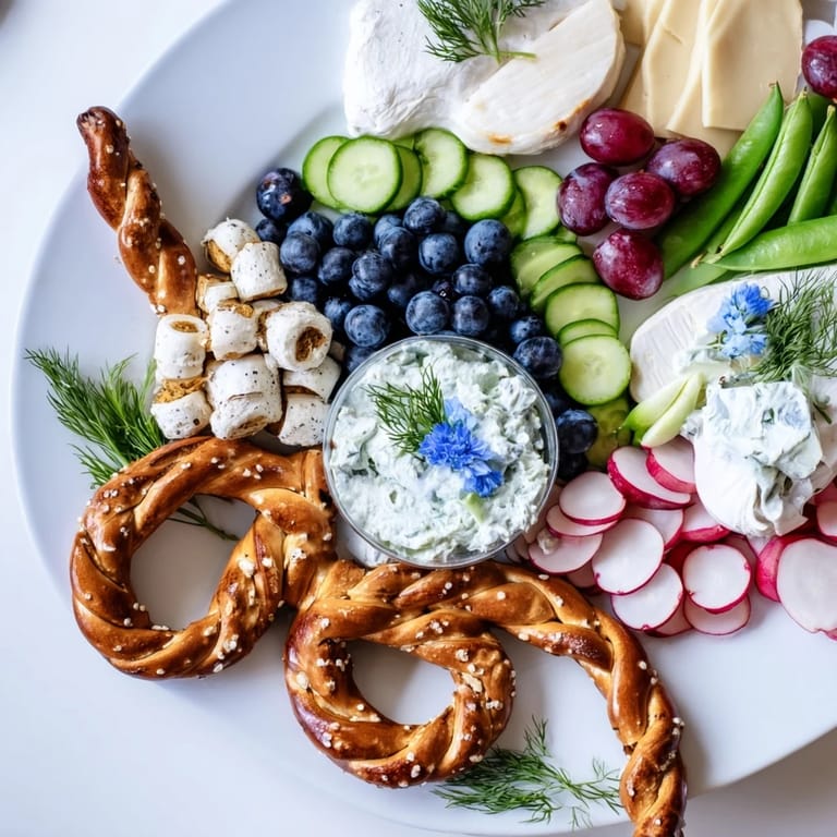 Vibrant image of a summer-ready Anchor Maritime Board featuring colorful fruit, cheeses, and pretzels.