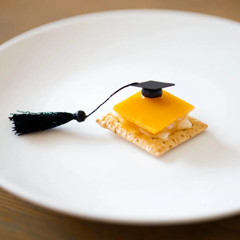 Cute The Graduation Cap Snacks: savory cheese caps with fruit leather tassels for a fun appetizer.