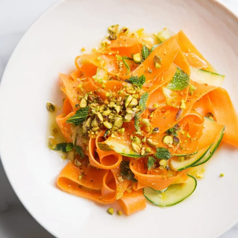 Close-up of a refreshing Citrus Carrot Ribbon Salad, a light, flavorful side dish.