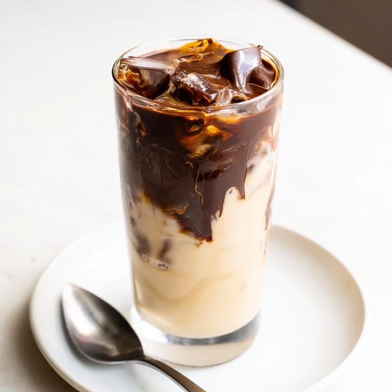 Crisp chocolate cracks over an Iced Chocolate Cracking Latte - a perfect refreshing coffee treat.