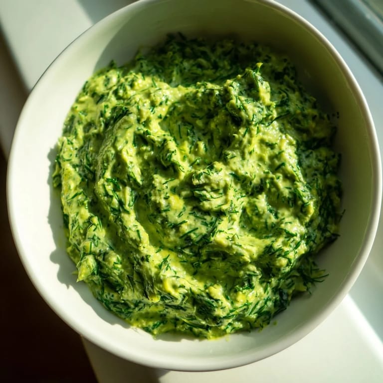 Beautifully arranged Green Goddess Dip, ready to be served, perfect as an appetizer with fresh crudités.