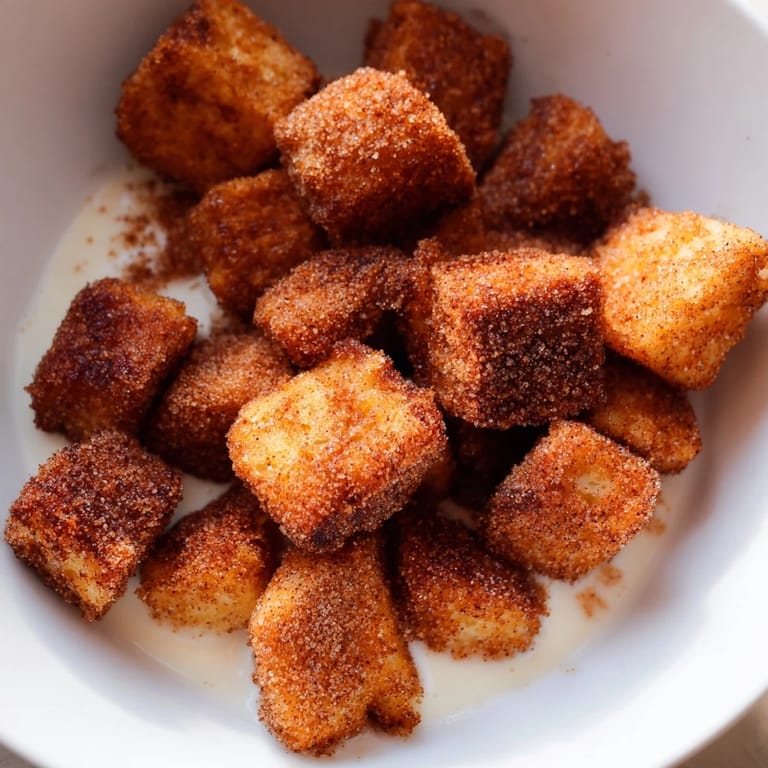 Crispy, sweet mini French Toast Cereal pieces: a fun and easy breakfast idea that's kid-friendly.