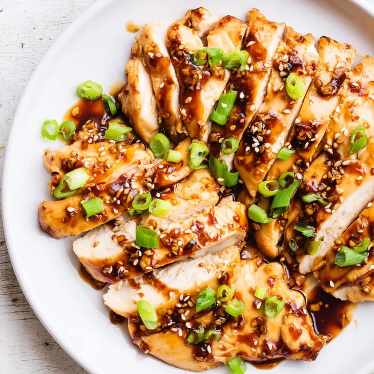 This Sweet and Spicy Sriracha Honey Chicken presents tender, saucy chicken breasts ready to serve.