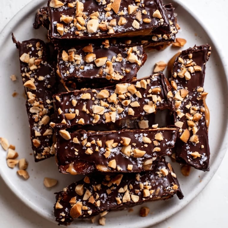 Sliced Date Bark Snickers-Style reveals creamy peanut butter filling between sweet dates, delicious!