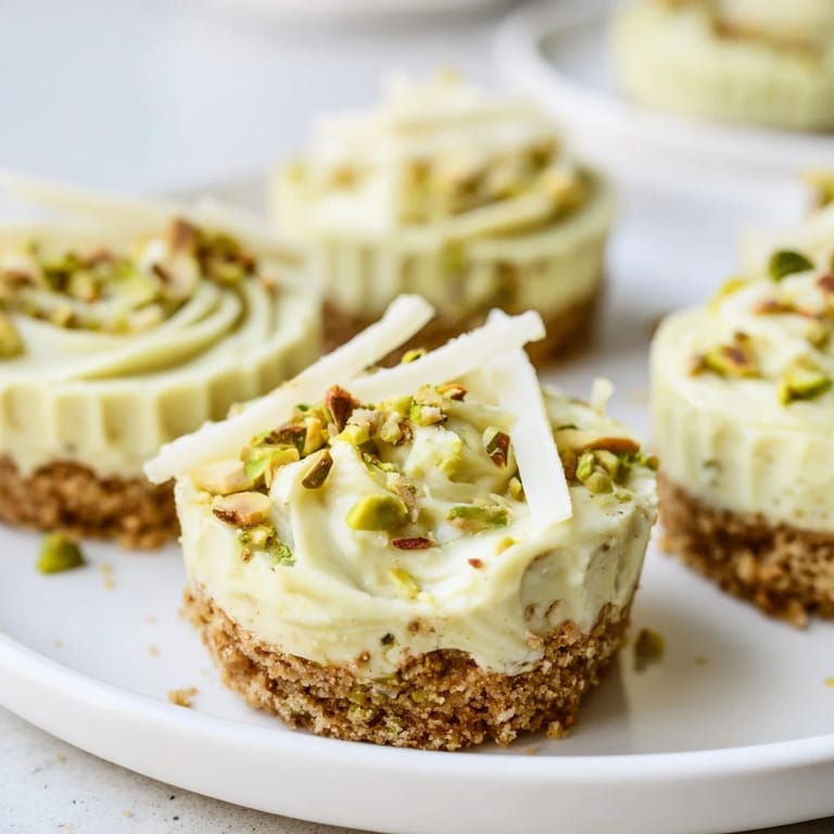 A close-up of a tray of Pistachio Cheesecake Bites, showcasing a creamy, pistachio-filled delight.