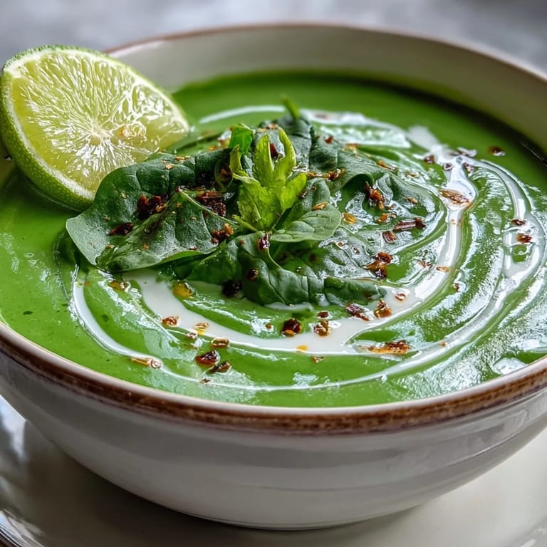 Flavorful Spinach Coriander Lemongrass Soup, velvety smooth, with vibrant green hues.