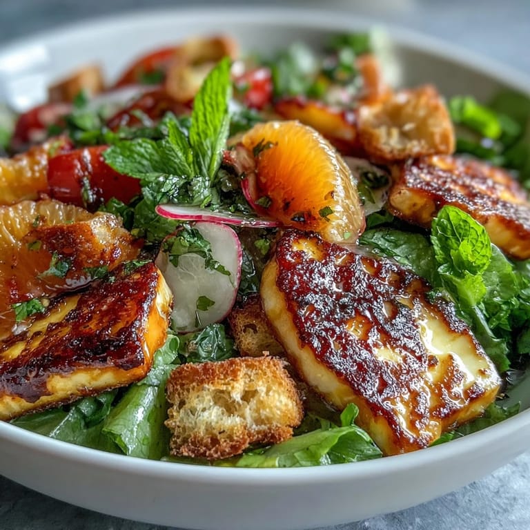 Savor this easy Halloumi Blood Orange Fattoush, topped with warm, fried cheese and sweet oranges.