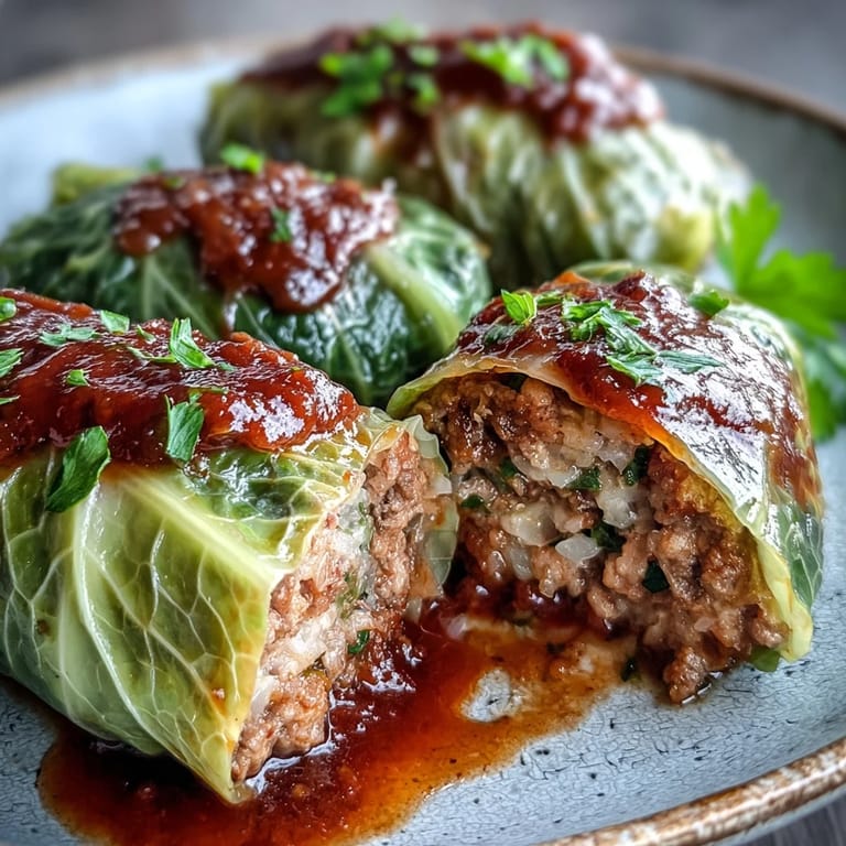Homemade Eastern European Cabbage Rolls in a hearty tomato sauce, perfect for a comforting family dinner.