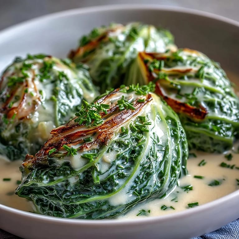 Golden cabbage wedges in Herby Cabbage in Parmesan Broth ladled from the pot with melted parmesan.