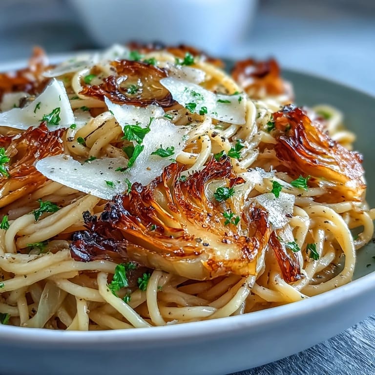 Steam rises from a serving of Cabbage Pasta With Garlic and Parmesan, paired with a crisp white wine for a perfect weeknight dinner.