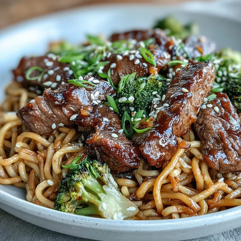 Step-by-step photo showing Korean Beef Noodles with tender beef, crisp vegetables, and a glossy, aromatic sauce.