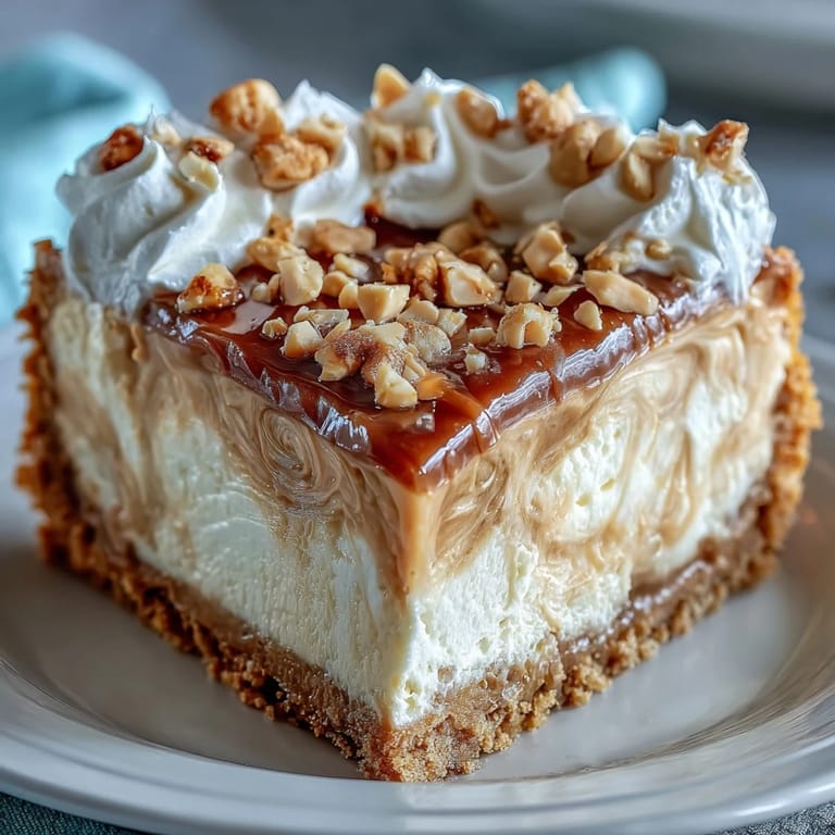 A slice of Nutter Butter Cheesecake is lifted, revealing rich layers of peanut butter filling and a crunchy Nutter Butter crust.