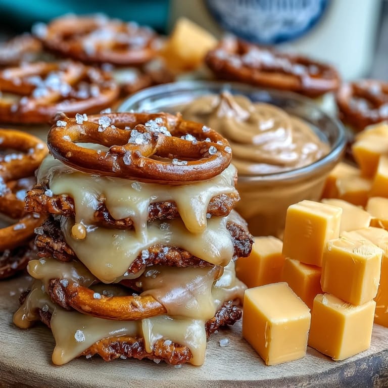 Game Day Baseball Snack Board with Pretzels and Dips: Soft pretzels paired with beer cheese and honey mustard dips, surrounded by cubed cheeses, salami, and fresh veggies for a festive snack platter.