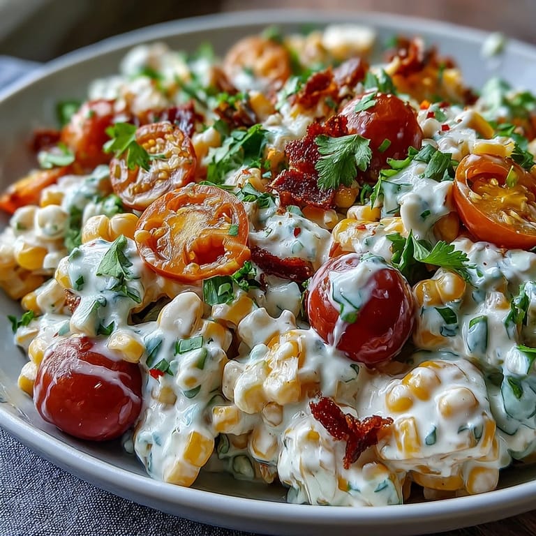 Creamy Corn Salad with Jalapeño, a cool, refreshing side dish perfect for summer barbecues or picnics.