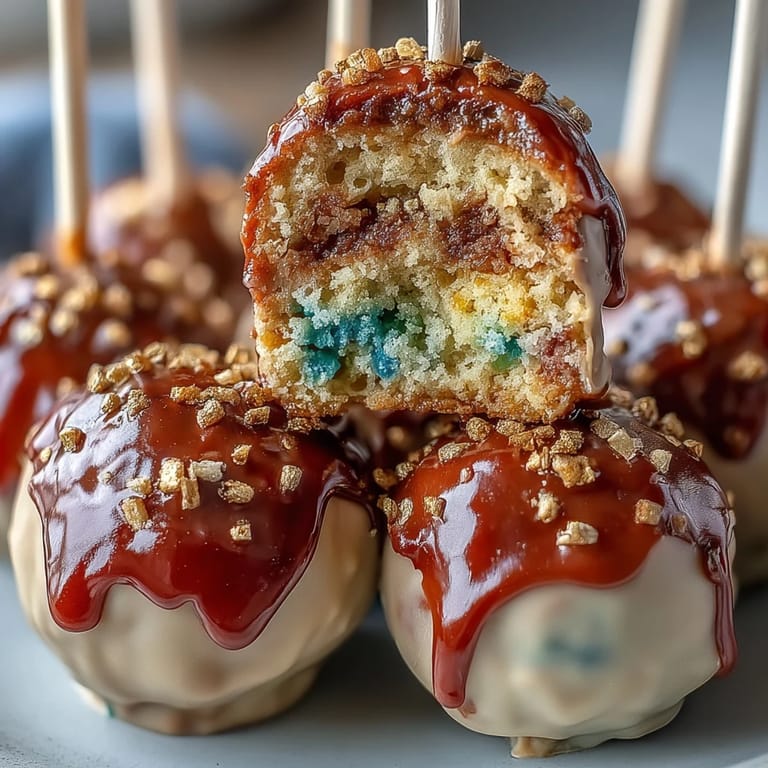 Handcrafted cake pops dipped in vibrant school colors and finished with shimmering gold sprinkles for a festive graduation treat.