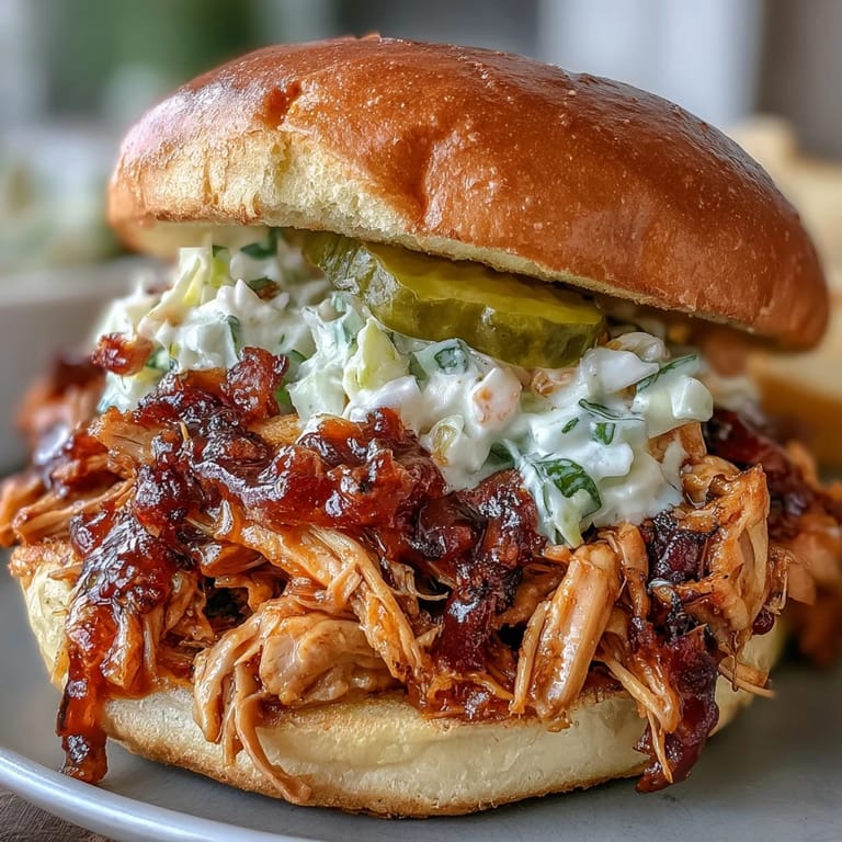 Savory pulled BBQ chicken, bursting with smoky flavor, perfectly nestled in fluffy sandwich buns.