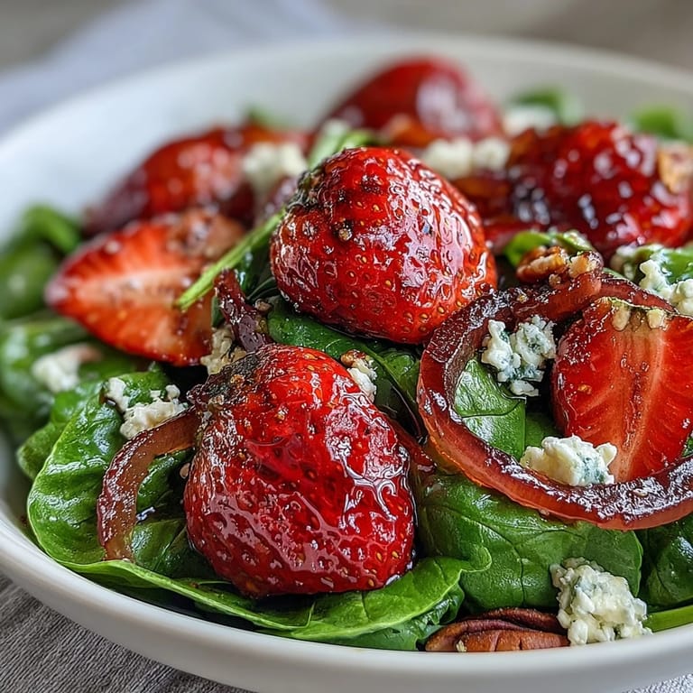 Delectable Spring Strawberry Spinach Salad, a perfect light lunch with balsamic vinaigrette.