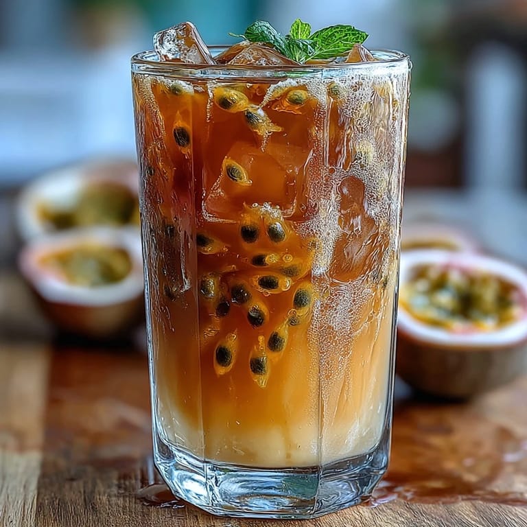 Refreshing orange and passionfruit mocktail, perfect for a sunny, layered drink.