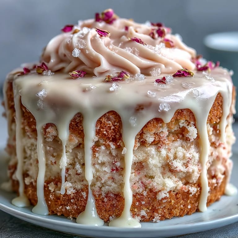 Delicate pink Rosé Velvet Cake adorned with shimmering gold for special occasions.