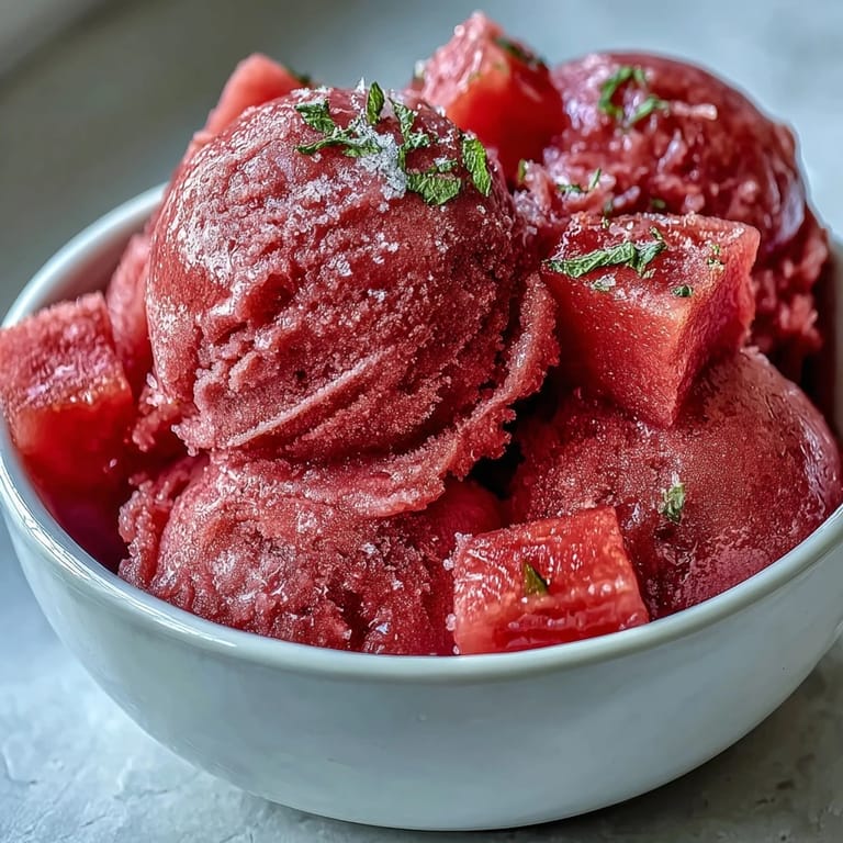 Close-up of creamy watermelon sorbet, a naturally sweet, dairy-free frozen treat.