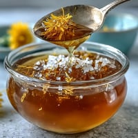 Golden Dandelion Jelly with Lemon and Honey, shimmering bright on toast.