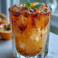 Tropical Sunrise Mocktail with vibrant passionfruit and orange, layered beautifully.
