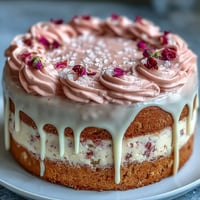 Elegant pink Bridal Shower Rosé Velvet Cake alluringly dripped with edible gold.